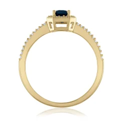 Emerald-Cut Blue Sapphire And Diamond Ring In 14K Yellow Gold (1/7 Ct. Tw.)