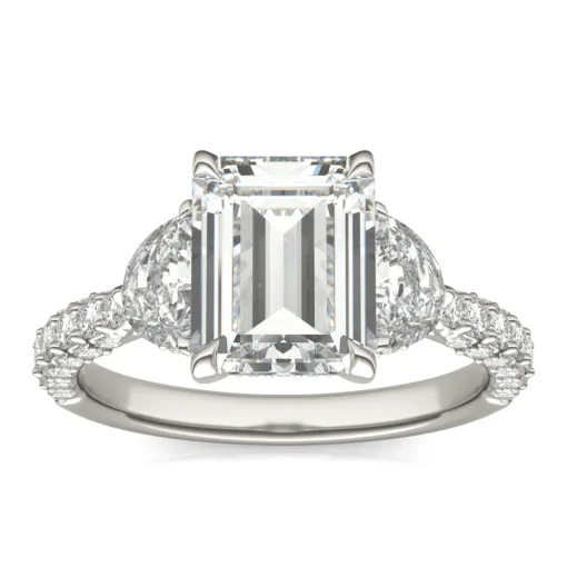 Emerald-Cut Lab Created Moissanite Engagement Ring In 14K White Gold