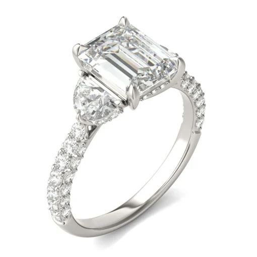 Emerald-Cut Lab Created Moissanite Engagement Ring In 14K White Gold