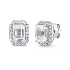 Emerald-Cut Lab Created White Sapphire Halo Earrings In Sterling Silver
