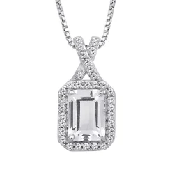 Emerald-Cut Lab Created White Sapphire Halo Pendant In Sterling Silver