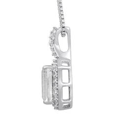 Emerald-Cut Lab Created White Sapphire Halo Pendant In Sterling Silver