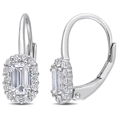 Emerald-Cut Moissanite Earrings With Lever Backs In Sterling Silver