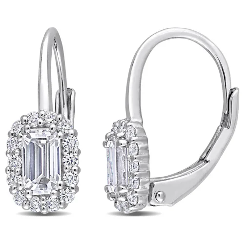 Emerald-Cut Moissanite Earrings With Lever Backs In Sterling Silver