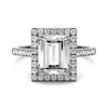 Emerald-Cut Moissanite Halo Ring With Pave Band In 14K White Gold (3 Ct. Tw.)