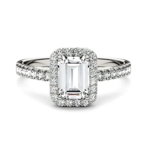 Emerald-Cut Moissanite Halo Ring In 14K White Gold (1 1/4 Ct. Tw.)