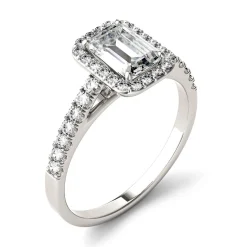 Emerald-Cut Moissanite Halo Ring In 14K White Gold (1 1/4 Ct. Tw.)