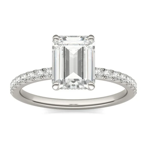 Emerald-Cut Moissanite Ring With Side-Stones In 14K White Gold (2 Ct. Tw.)