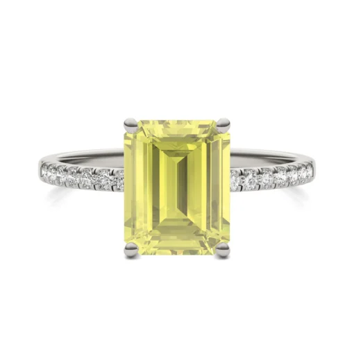 Emerald-Cut Yellow Moissanite Ring In 14K White Gold