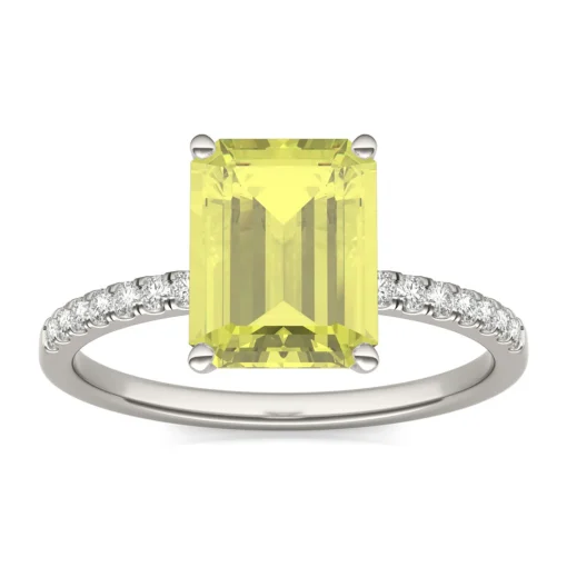 Emerald-Cut Yellow Moissanite Ring In 14K White Gold