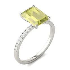 Emerald-Cut Yellow Moissanite Ring In 14K White Gold