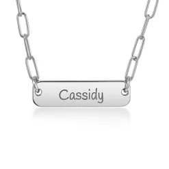 Engravable Bar Necklace With Paperclip Chain In Sterling Silver, 18"