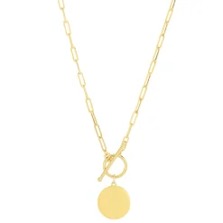 Engravable Circle Disc Pendant In 14K Yellow Gold