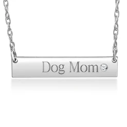Engraved Bar Necklace With Diamond Accent In Sterling Silver