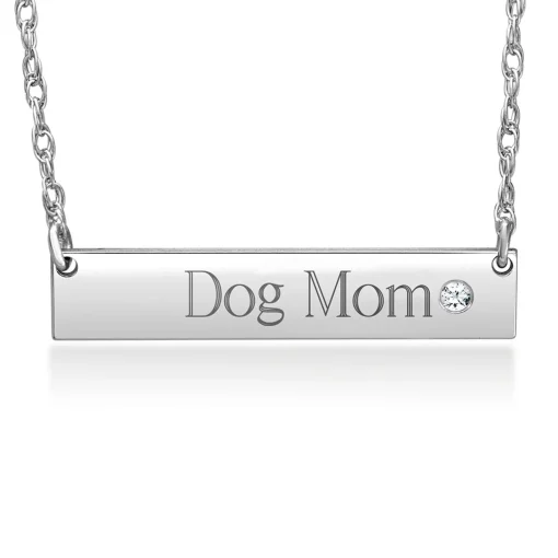 Engraved Bar Necklace With Diamond Accent In Sterling Silver