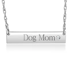 Engraved Bar Necklace With Diamond Accent In 10K White Gold