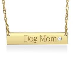 Engraved Bar Necklace With Diamond Accent In 10K Yellow Gold