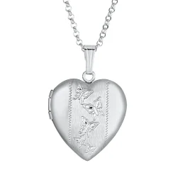 Engraved Butterfly Heart Locket Pendant In Sterling Silver