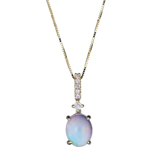 Ethiopian Opal & 1/10 Ct. Tw. Diamond Pendant In 10K Yellow Gold