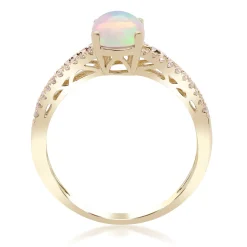 Ethiopian Opal Ring With Diamond Split-Shank Band In 10K Yellow Gold (1/5 Ct. Tw.)