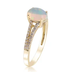 Ethiopian Opal Ring With Diamond Split-Shank Band In 10K Yellow Gold (1/5 Ct. Tw.)