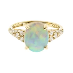 Ethopian Opal & 1/4 Ct. Tw. Diamond Ring In 10K Yellow Gold