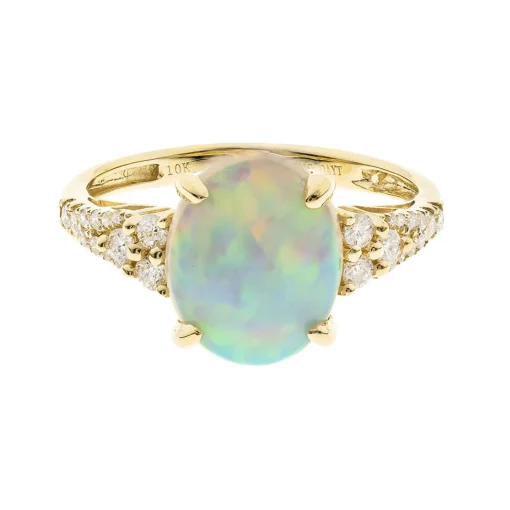 Ethopian Opal & 1/4 Ct. Tw. Diamond Ring In 10K Yellow Gold
