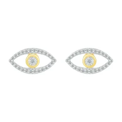 Evil Eye Stud Earrings With Diamonds In 10K Yellow Gold (1/8 Ct. Tw.)