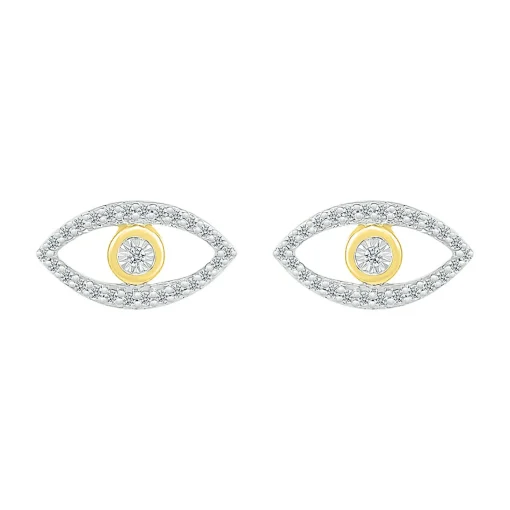 Evil Eye Stud Earrings With Diamonds In 10K Yellow Gold (1/8 Ct. Tw.)