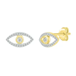Evil Eye Stud Earrings With Diamonds In 10K Yellow Gold (1/8 Ct. Tw.)