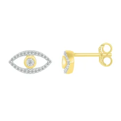 Evil Eye Stud Earrings With Diamonds In 10K Yellow Gold (1/8 Ct. Tw.)