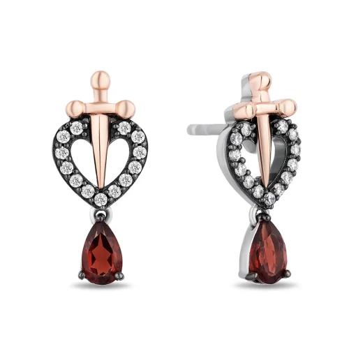 Evil Queen Diamond & Garnet Earrings In Sterling Silver & 10K Rose Gold (1/8 Ct. Tw)