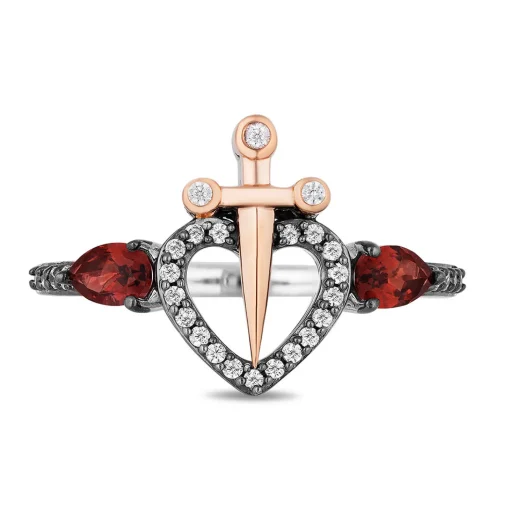 Evil Queen Diamond & Garnet Ring In Sterling Silver & 10K Rose Gold (1/5 Ct. Tw)