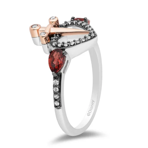 Evil Queen Diamond & Garnet Ring In Sterling Silver & 10K Rose Gold (1/5 Ct. Tw)