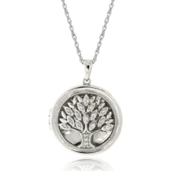 Family Tree Photo Locket With Lab Created White Sapphires In Sterling Silver