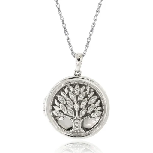 Family Tree Photo Locket With Lab Created White Sapphires In Sterling Silver