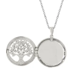 Family Tree Photo Locket With Lab Created White Sapphires In Sterling Silver