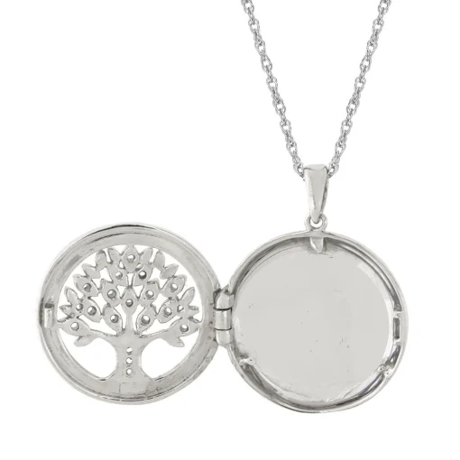 Family Tree Photo Locket With Lab Created White Sapphires In Sterling Silver