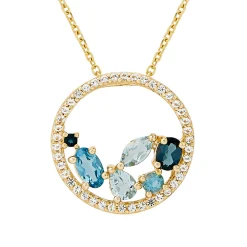 Fancy Blue & White Topaz Circle Pendant In 10K Yellow Gold
