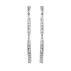 Faux Channel-Set Diamond Hoops In Sterling Silver