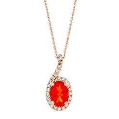 Fire Opal & 1/7 Ct. Tw. Diamond Halo Pendant In 10K Rose Gold