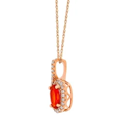 Fire Opal & 1/7 Ct. Tw. Diamond Halo Pendant In 10K Rose Gold