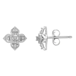 Flower Stud Diamond Earrings In Sterling Silver (1/10 Ct. Tw.)
