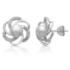Freshwater Cultured Button Pearl Earrings With Diamond Accent In Sterling Silver