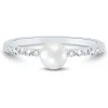 Freshwater Cultured Pearl And Lab Created White Sapphire Stack Ring In Sterling Silver