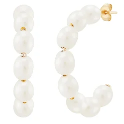 Freshwater Cultured Pearl Hoop Earrings In 10K Yellow Gold