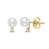 Freshwater Cultured Pearl & Diamond Earrings In 14K Yellow Gold, 5.5-6Mm