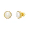 Freshwater Cultured Pearl & 1/7 Ct. Tw. Diamond Earrings In 14K Yellow Gold