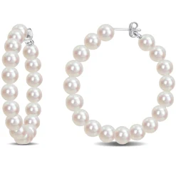 Freshwater Cultured Pearl Hoop Earrings In Sterling Silver