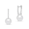 Freshwater Cultured Pearl And Diamond Earrings In 14K White Gold (1/10 Ct. Tw.)
